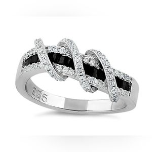 Sterling Silver w/Black CZ Wrapped in Clear CZ